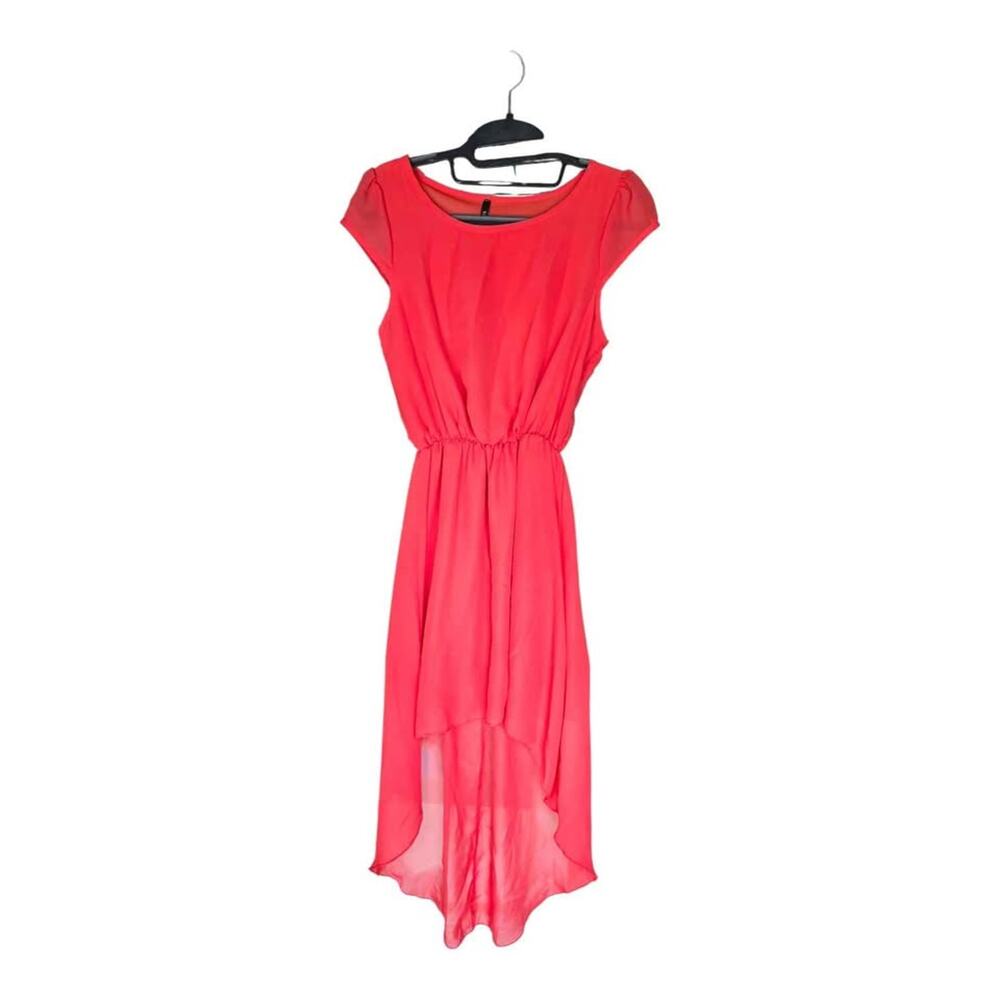 Vijo Couture Coral High-Low Dress Cap Sleeves